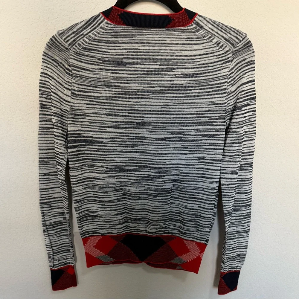 Tory Burch Arielle Cardigan Contrast Trim Navy Blue Red Ivory XS